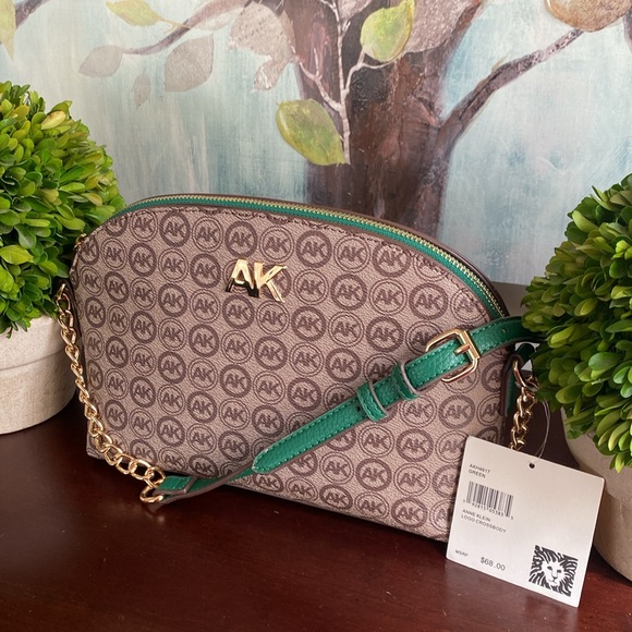 ANNE KLEIN BROWN AND GREEN LOGO CROSSBODY BAG NWT - Picture 8 of 17